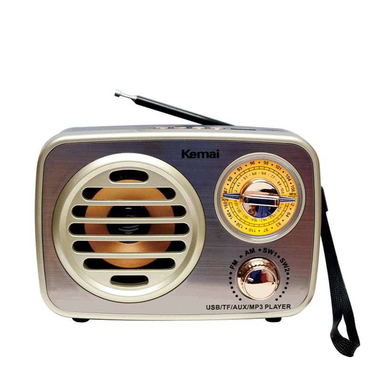 Portable Bluetooth speaker with retro style, featuring USB and TF card functions, and supporting multi-band radios including FM, AM and SW.