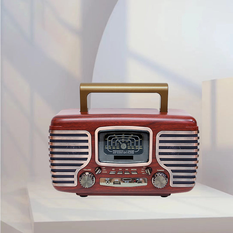 家用收音机复古木制转盘播放器复古调频蓝牙数字收音机