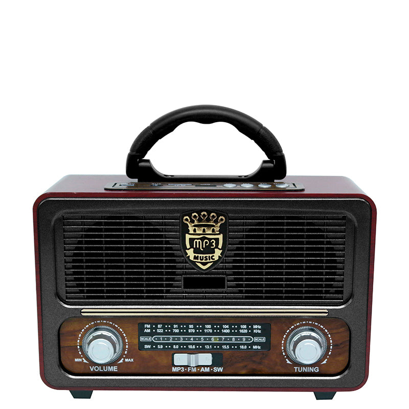 便携式多功能迷你立体声收音机复古设计FM/AM/SW全波段收音机