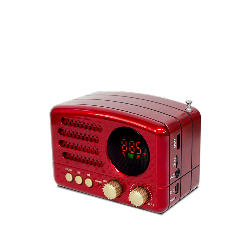 Customizable vintage wooden portable radio with DC power supply, featuring excellent sound quality for FM/AM/SW bands