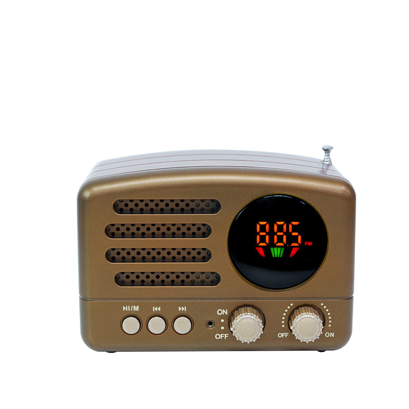 Customizable vintage wooden portable radio with DC power supply, featuring excellent sound quality for FM/AM/SW bands