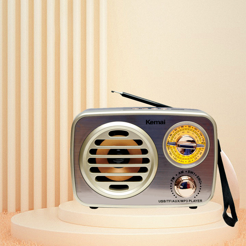 Portable Bluetooth speaker with retro style, featuring USB and TF card functions, and supporting multi-band radios including FM, AM and SW.