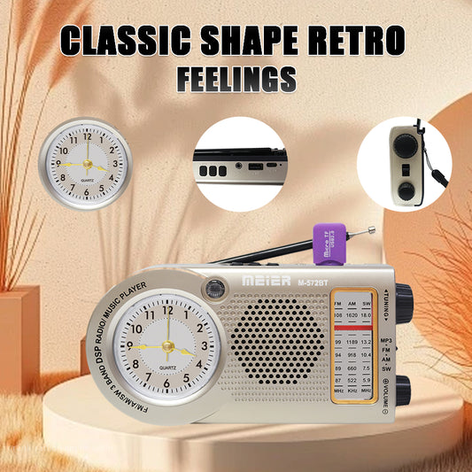 Portable Audio Devices Consumer Electronics 3-band AM/FM radio, TF card and MP3 player, rechargeable speaker, Bluetooth quartz clock