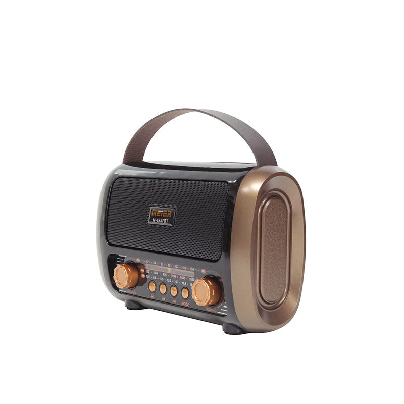 Vintage wooden USB port for playback and Bluetooth connection to AM/FM radio