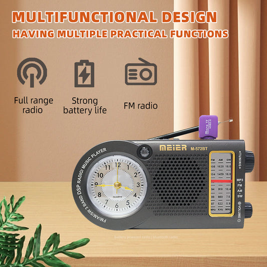 Retro FM/AM radio with external alarm function, portable small multi-band radio, USB connection support