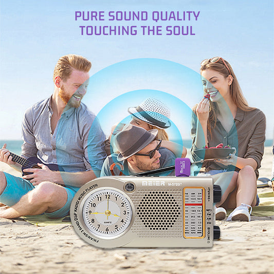 Multifunctional 1200 mAh wireless alarm clock radio with a cost-effective price. Portable Bluetooth radio for indoor use. Classic retro antenna.