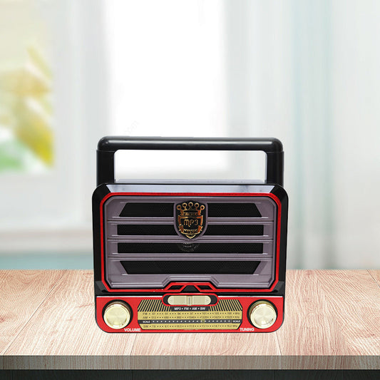 Retro-style portable mini radio, with built-in FM/AM speakers, powered by AC/DC