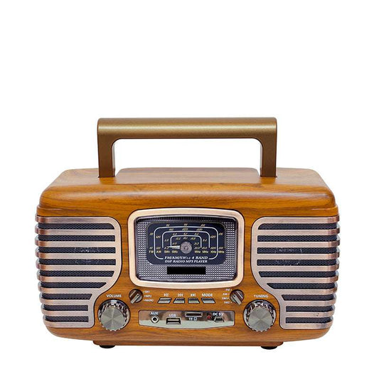 复古木制调频收音机，支持蓝牙和用于Mp3播放的USB端口，多功能收音机
